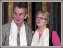 Colleen and Russell Winnington wearing Nepalese scarves which are given to visitors as a mark of respect.