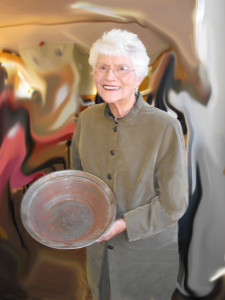 Noeline Turnbull with a goldmining pan