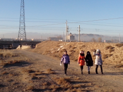 Students outside Shandan, on the 10km run