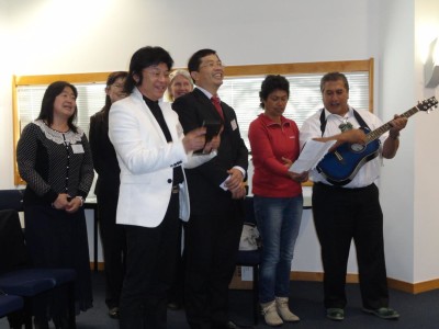 Front row from left: Dan Zeng, Tibetan artist, Auckland, John Chen, Napier, and Mere and Ngahiwi Tomoana. Rear from left: Janet Kee, Napier, Professor Yang Xiaoqing, Confucius Institute Victoria University, and Jan McLeod, Whanganui Branch NZCFS. 
