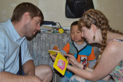 Dandan practices English with Raines and Victoria (visiting Peace Corps volunteers, working at Zhangye)