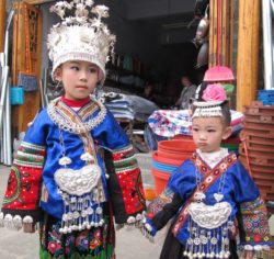 Traditional Miao costumes are often decorated with ornate and intricate jewellery based on silver alloys