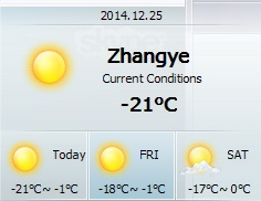 Christmas Day weather at Zhangye (close to Shandan)