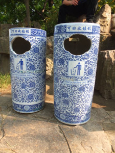 Blue-and-white-ware rubbish bins, Liuyuan - Lingering Garden, Suzhou [photo by Royden Smith]