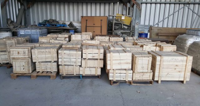 Just a few of the 174 boxes (8 tonnes) of traditional roof tiles sent from Changchun for Masterton’s Chinese Pavilion, yet to be built…