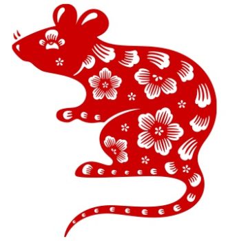 picture of a red rat with floral patterns